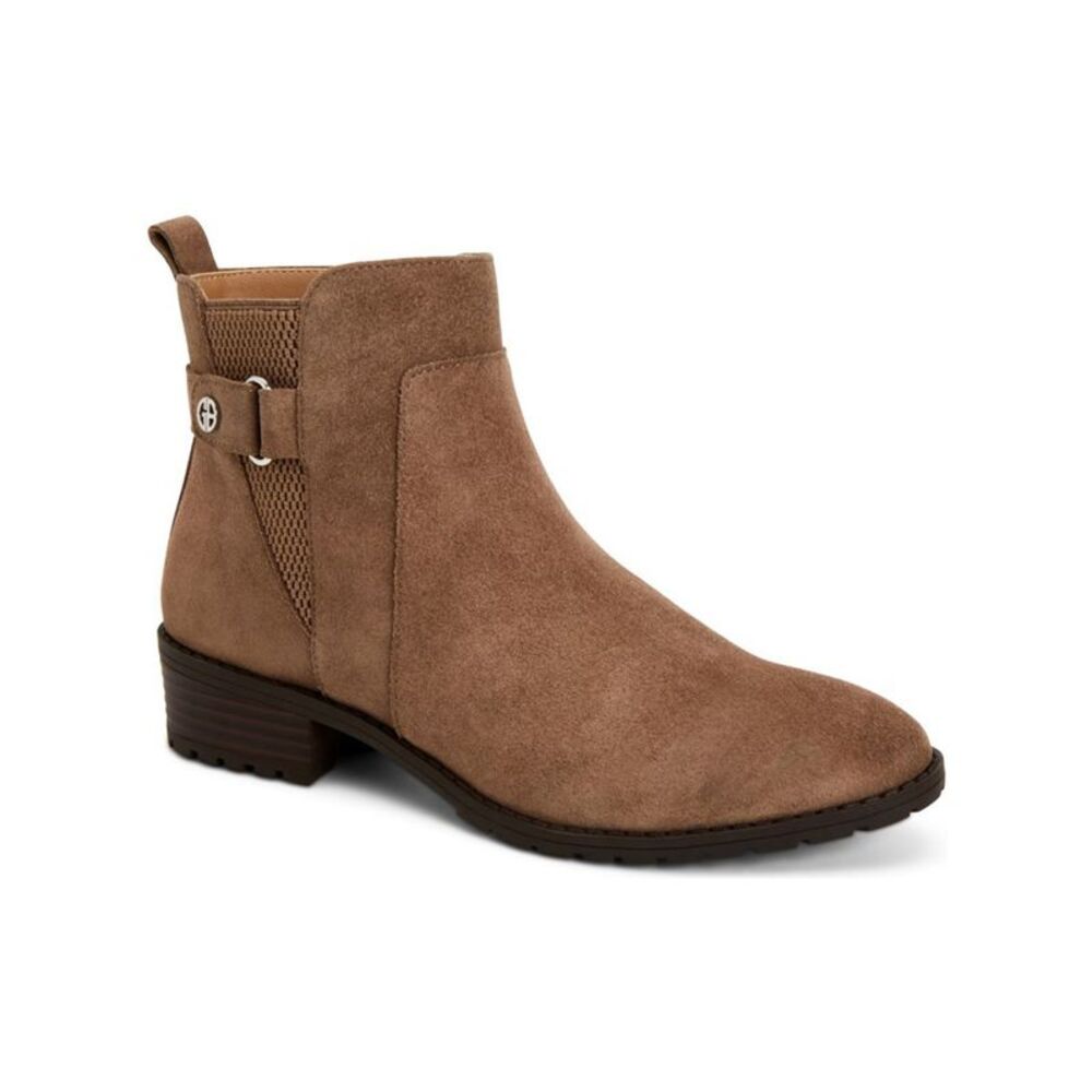 Giani Bernini Womens Brown Stretch Almond Toe Stacked Heel Leather Booties 6.5